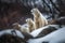 polar bear mother watches over her cubs from afar