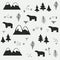 Polar bear, mountain and forest seamless pattern background