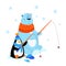 Polar bear and penguin ice fishing - flat design style illustration