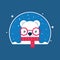 The polar bear in a red scarf. Snow and snowflakes. Cartoon vector illustration. Flat style