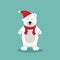 Polar bear with red scarf.Vector cute cartoon charcter.Chrismas concept.Perfect for christmas and NewYear greeting card ESP10