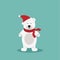 Polar bear with red scarf.Vector cute cartoon charcter.Chrismas concept.Perfect for christmas and NewYear greeting card ESP10