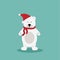 Polar bear with red scarf.Vector cute cartoon charcter.Chrismas concept.Perfect for christmas and NewYear greeting card ESP10