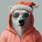 a Polar Bear in a Santa Hat and peach hoodie