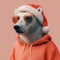 a Polar Bear in a Santa Hat and peach hoodie