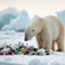 Polar bear scavenges for food in polar research stations