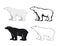 Polar bear set in color, silhouette, contour and line