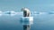 Polar bear sits on small ice floe, melting ocean. Global warming. Generative AI