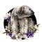 Polar bear sitting at full height and looking away composition in the form of a circle with flowers around