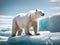 A polar bear stands atop a melting iceberg. Climate change. Generative Ai.