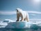 A polar bear stands atop a melting iceberg. Climate change. Generative Ai.