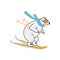 Polar bear surfing snowboard on downhill. Extreme outside winter sport concept.