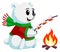 Polar bear toasting marshmallows on campfire. Cartoon icon