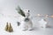 Polar bear winter, christmas decorations on white background