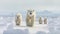 Polar bears with dense white fur kiss standing on glacier