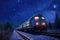 polar express train illuminated against a starry night sky