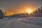 Polar Night Sunset over road in Finland