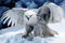 Polar Owl Hunting Mice in Snow-Covered Field, Perfect for Nature and Wildlife Enthusiasts