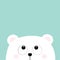 Polar white little small bear cub head face looking up. Big eyes. Cute cartoon baby character. Arctic animal collection. Flat desi