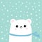 Polar white little small bear cub wearing scarf. Head face with eyes and smile.