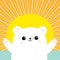 Polar white small little bear cub. Reaching for a hug. Cute cartoon baby character. Open hand ready for a hugging. Arctic animal.