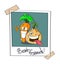 Polaroid photo of two best friends, cartoon Carrot and Onion. Joyfull expressions. Ideal for soup