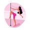 Pole dance performer at a studio. Beautiful young girl dancing on the pylon. Pole dancing, fitness and sport lifestyle