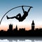 Pole vault over London skyline