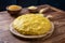 polenta cornmeal on chopping board