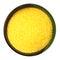 Polenta cornmeal in round bowl isolated