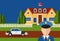 Police action security house system burglar alarm, vectore illustration. Automataion contact with control servise for