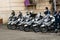 Police agent on motorcycle, Romanian Police Politia Rutiera car patrolling streets to avoid curfew breaches amid the spread of