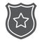 Police badge glyph icon, officer and law, shield with star sign, vector graphics, a solid pattern on a white background.