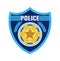 Police badge vector. Sheriff, marshal label illustrations. Law enforcement emblems for national days