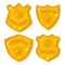 Police badges in a flat style. Golden shields of various shapes