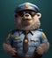 police bear, on a blue background, in a police uniform generated by AI, generative assistant.