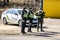 Police on Block post at entrance to Kyiv as quarantine measures to prevent of coronavirus COVID19. Kyiv, Ukraine.03-2020