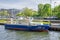 Police boat entering the Multi-chamber Muehlendamm locks in the central Mitte district in Berlin