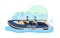 Police boat patrol 2D vector web banner, poster