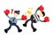 Police Burglar fight boxing with each other cartoon doodle flat design vector illustration
