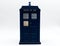 Police call box in front of white background. Tardis from Doctor Who.