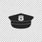 Police cap with cockade icon isolated on transparent background. Police hat sign