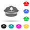 police cap multi color style icon. Simple glyph, flat vector of police icons for ui and ux, website or mobile application