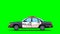 Police car driving with turned lights, loop animation on green background