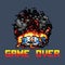 Police car explosion and game over message retro pixel art
