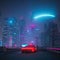 A Police Car on A Futuristic City at Night