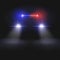 Police car headlight beams on dark transparent background. Automobile at night road vector concept
