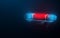 Police car lights on dark blue background. Low poly model design. 3d Vector illustration