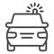 Police car line icon. Cop automobile with rooftop flashing lights symbol, outline style pictogram on white background