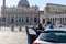 Police car presides over the deserted Piazza San Pietro